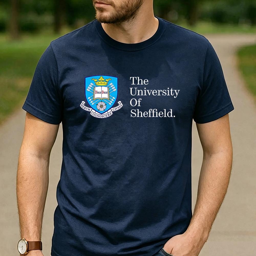 Maglietta Grafica in Cotone Retrò Vintage Logo The University Of Sheffield Unisex Manica Corta Tee per Laureati Alumni Vacanze