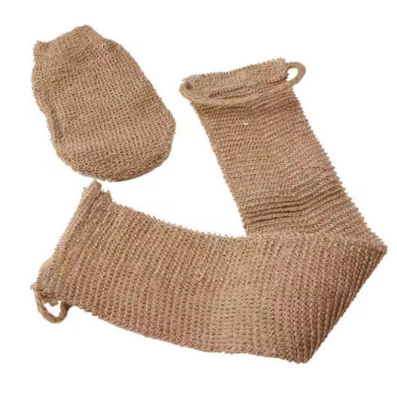 

Натуральная пеньковая отшелушивающая лента-мочалка для спины и набор мочалок-варежек для ванны, тела, спа, люфа коричневый