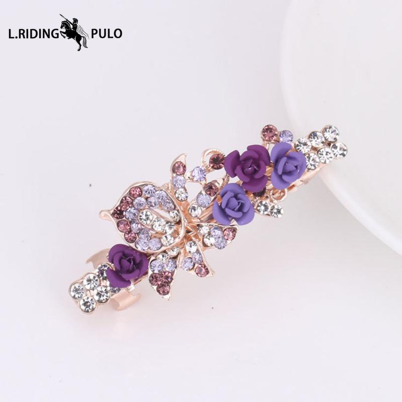 Rose Flower Rhinestone Butterfly Hair Clip, Women's Spring Clip, Top Clip, Horizontal Clip, Ponytail Clip Hair Accessory
