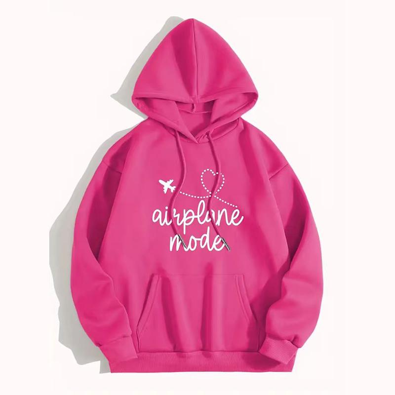 Ladies Spring Autumn Casual Hooded Long Sleeve Big Pocket Love Heart Letter Printed Pullover Hoodies Sweatshirt Top