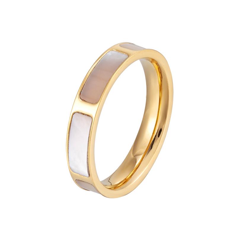 

Европейское и американское женское кольцо из белого перламутра - Легкая роскошь, покрытие из 14-каратного золота, титановая сталь Size 8 белый/золотой