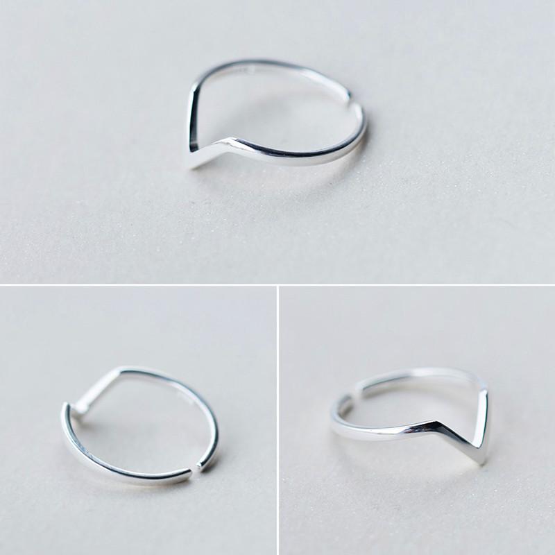 RealSilver Color Geometric Wave Letter V Adjustable Ring Fine Jewelry For Women Party Personality Accessories