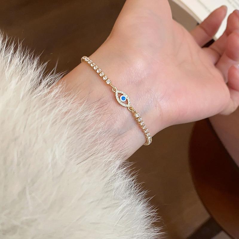 Trendy Gold Plated Zircon Bracelet For Women Adjustable Rhinestone Shiny Eye Design Hand Jewelry