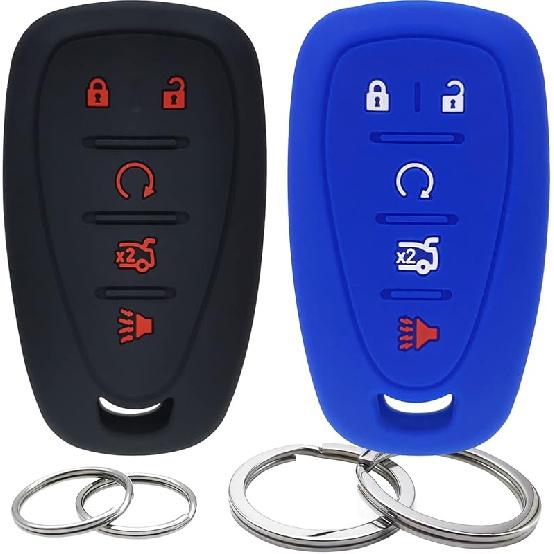 GFDesign 2 Pcs Silicone 5 Buttons Key Fob Cover Remote Case Keyless Protector Compatible with 2016- Chevrolet Chevy Malibu Camaro Cruze Equinox Sonic