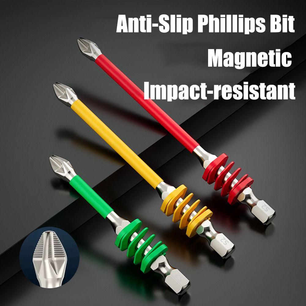 With Spring Anti-Slip Phillips Bit 65/90/110mm 1/4'' Hex Shank Impact-resistant Screwdriver Bits Magnetic High Hardness