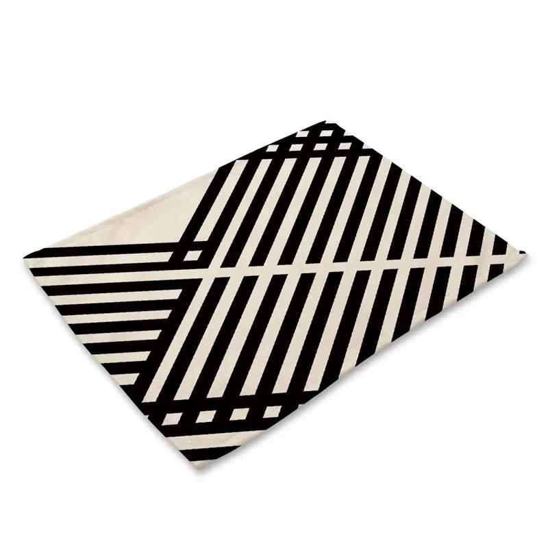 Geometric Striped Printed Linen Placemat Fruit Bowl Meal Plate Mat for Home Party Dining Tables Wedding Kitchen Banquets Decor
