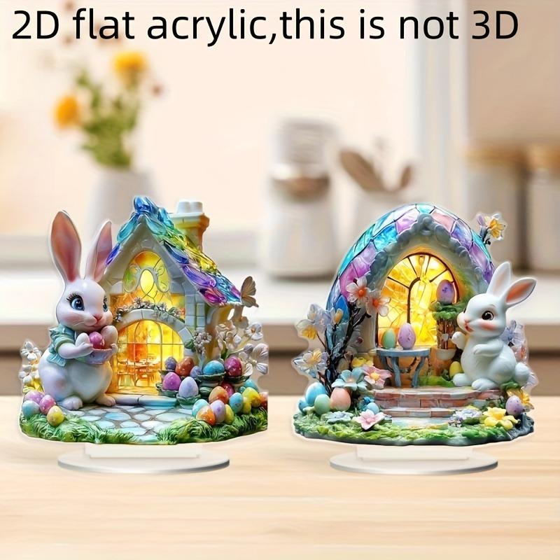 2D Flat Easter Bunny and Easter Eggs Acrylic Desktop Decorative Sign, Suitable for Wall Decoration, Porch, Room, Villa, Accents Home, Hallway, or Work