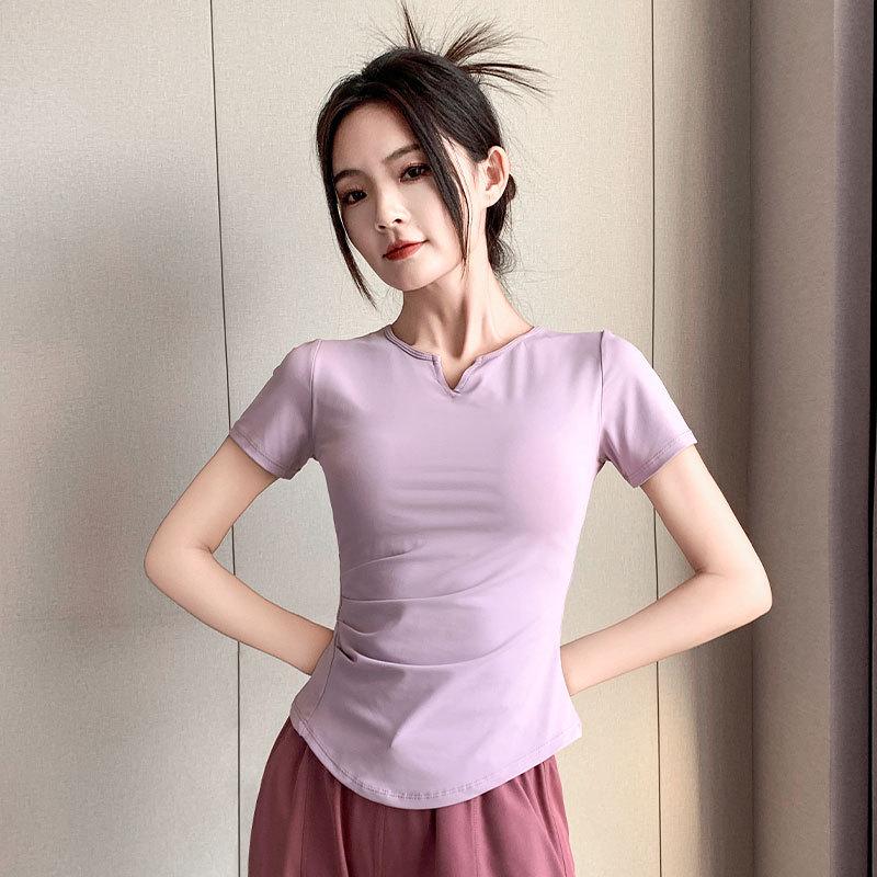 Women's Quick-Dry Yoga Set: Short Sleeve & Pants with Chest Pad for Summer 2025 Morning Runs