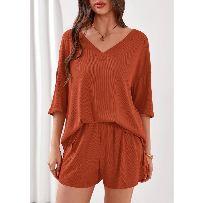 BFCCQB Women's Fashion Casual Summer Spring Short Sleeve V Neck Pants Suits