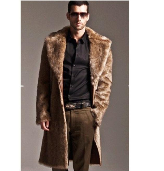 Winter fur integrated jacket men's imitation fur long leather jacket imitation rabbit hair mink coat, slim fur collar medium thickening