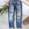 Women's Casual Fashion Printed Ripped Jeans - Trendy Distressed Denim Pants for Comfortable Everyday Wear