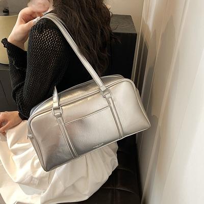 Neueste Mode-Schultertaschen für Damen Weiches PU-Leder Unifarben Große Kapazität Bowling Boston Tasche Designer-Handtasche