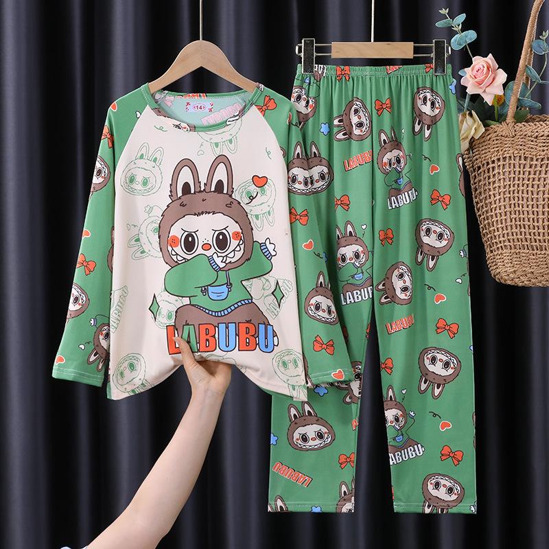 2Pcs Children Pajamas Boys Long-Sleeved Kawaii Anime  Cartoon Girls Loose Sleepwear Clothes Sets
