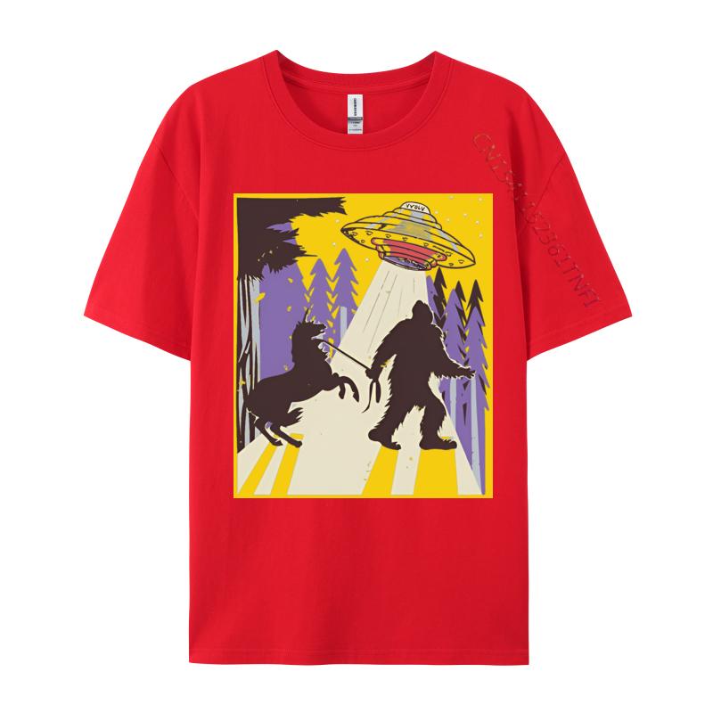 Men Clothing Bigfoot Leading A Unicorn And Ufo Tshirts Vintage Animal Tshirt Printed Tshirt Tops Tees