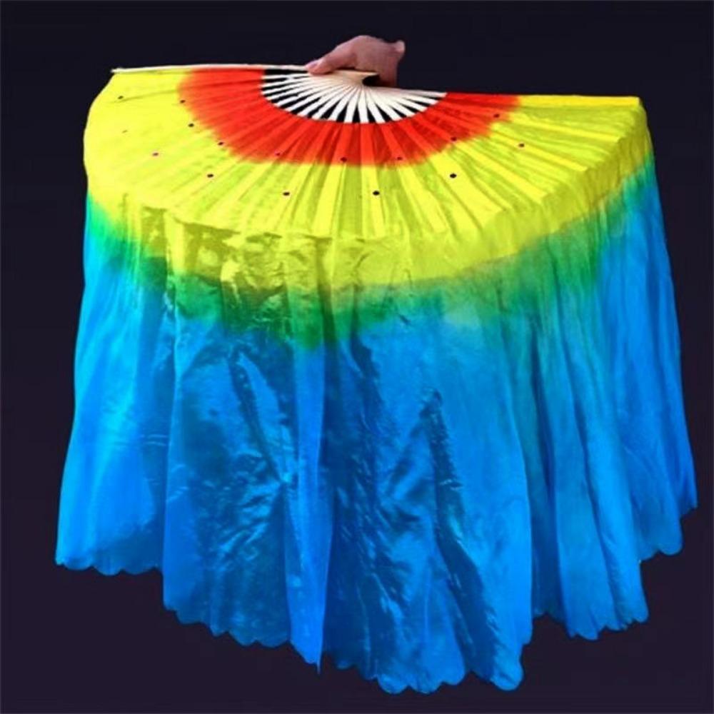45cm Half Circle Silk Kids Children Bamboo Fans Hand Dye Adults Fan Veil Pairs Yangko Dance Tools