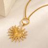 Elegant 18K Gold-Plated Sun Pendant Heart Necklace - Stainless Steel Women's Jewelry