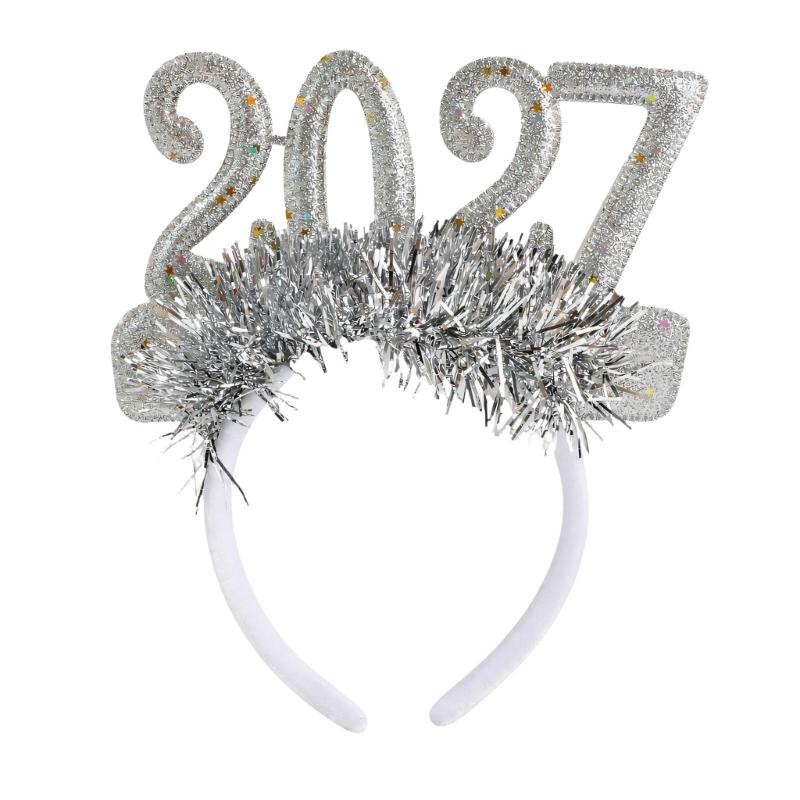 Christmas Hair Accessory Metallic Fringe and 2027 Numerals Headdress for Party Outfits, Holiday Photos, and Gift Exchanges
