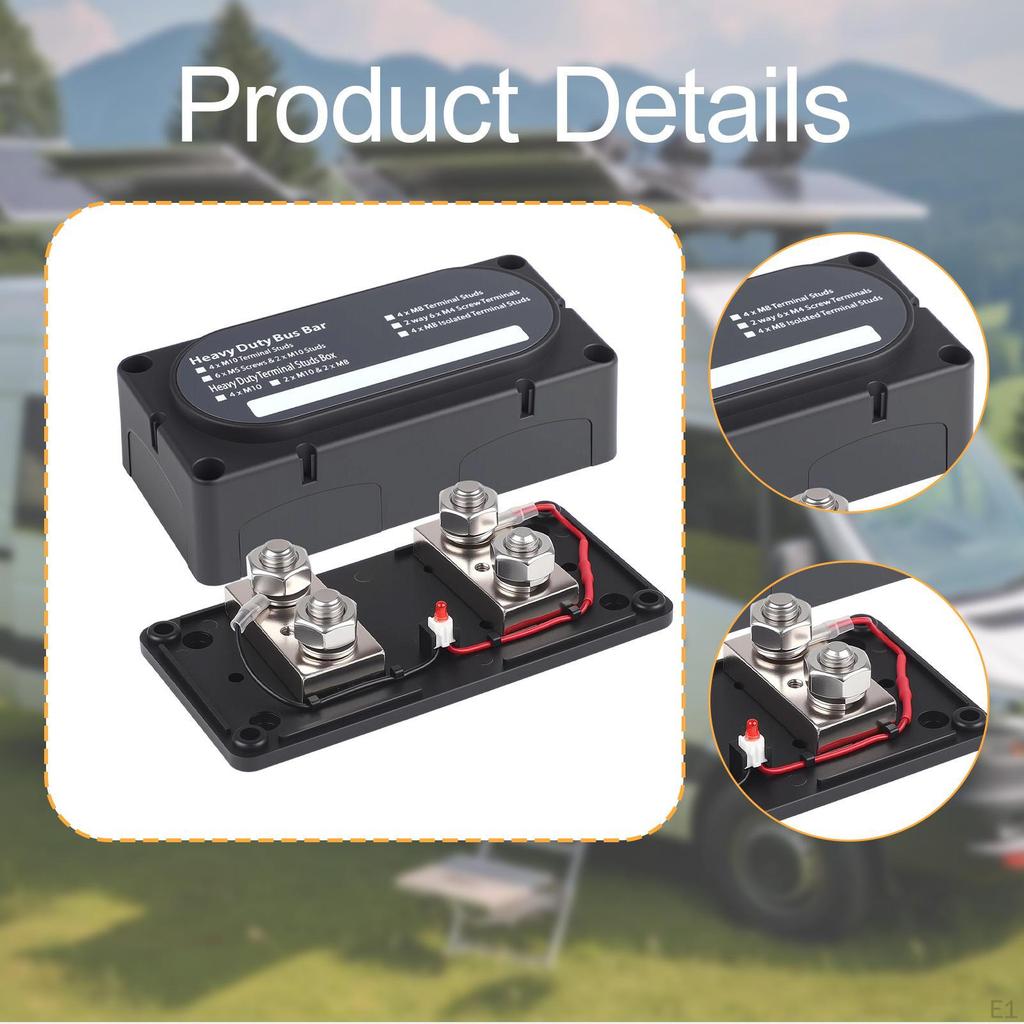 750A Bus Bar Busbar with LED Indicator High Current 12-48V Power Distribution Box Block for Solar