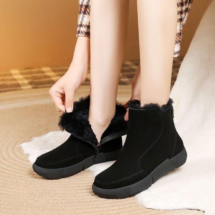 Northeast Snow Boots Women's 2025 Winter New Wool Short Boots Non-slip Velvet Warm Thickened Cotton Boots Flat Cotton Shoes