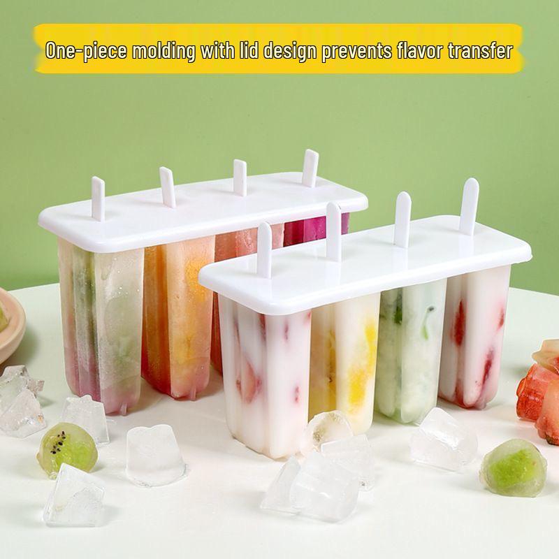4-Cavity Kids' Popsicle Maker with Lid, DIY Ice Cream & Ice Lolly Mold Set