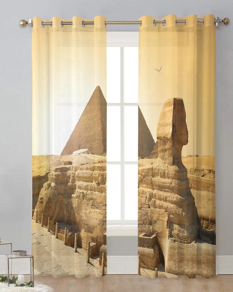 Egyptian Pyramids Sheer Curtains for Living Room Decoration Window Curtains for Kitchen Tulle Voile Organza Curtains