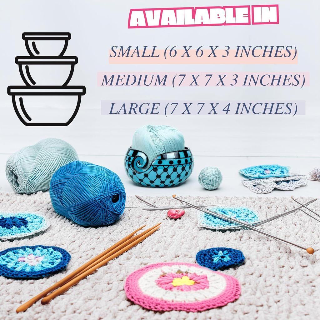 Hand Painted Gorgeous Stoneware Yarn Ball Storage Bowl with Innovative Dispensing Curl | Knitting & Crochet Accessions (Down Blue, Medium)
