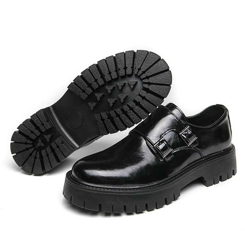 Modische schwarze Herrenschuhe mit Plateau-Oxford-Schuhen, formelle Lederschuhe mit Doppelknopf, dicke Sohle, Mokassin, weiche Sohle, Freizeitschuhe
