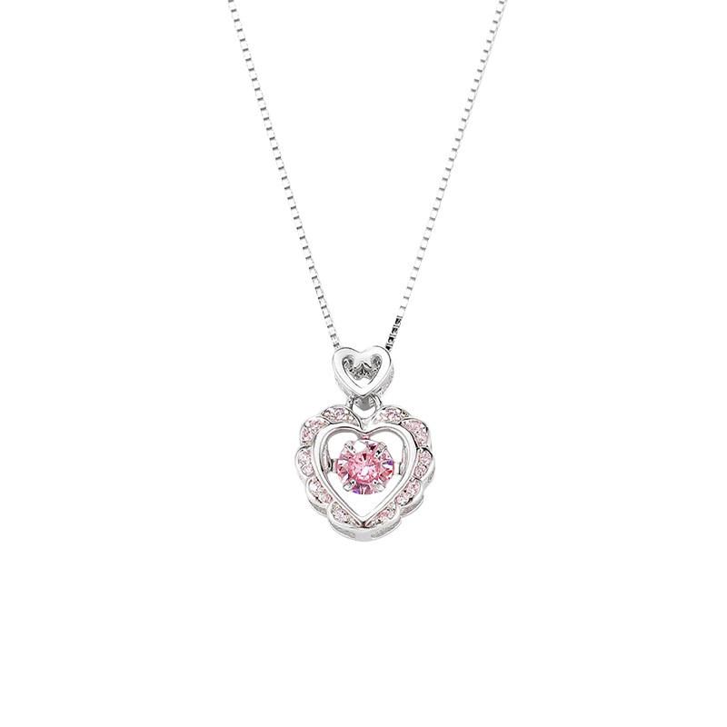 Pink diamond love heart pendant necklace female sweet cute niche design student girlfriend collarbone chain jewelry