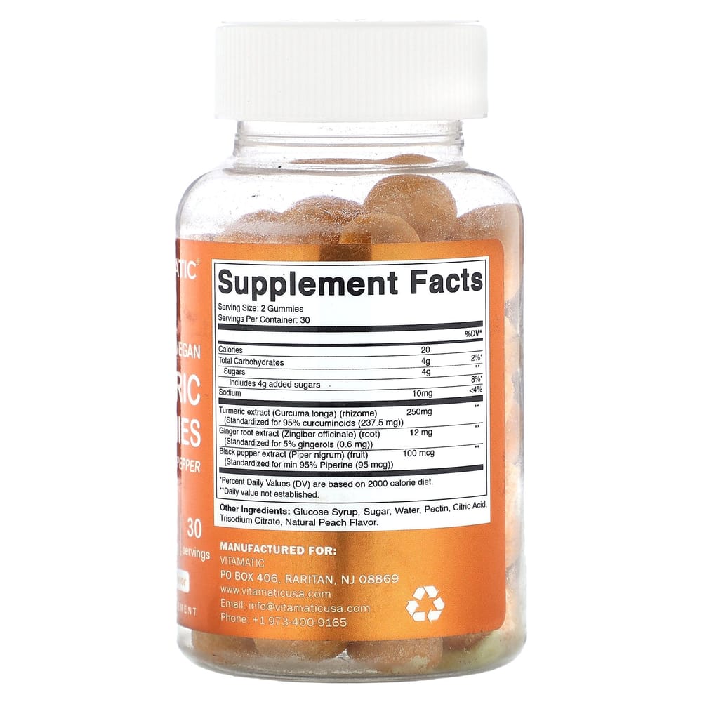 iHerb Vegan Turmeric Peach Gummies, 250mg Per Serving - 60 Count