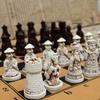 Vintage Chess Set PU Leather Board 3D Carved Resin Pieces Creative Soldier Statue Classic Strategy Game Ideal for Birthday Gifts