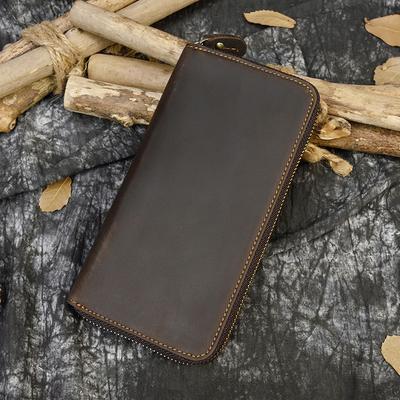 Men's Crazy Horse Leather Wallet Retro Long Wallet Leather Zipper Men's Handbag Multi Card Slot 8871