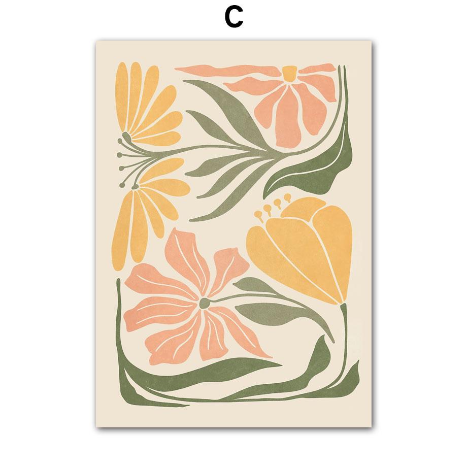 Abstrakter Blumenmarkt Pfingstrose Gänseblümchen Blätter Wandkunst Leinwand Malerei Vintage Poster und Drucke Bild für Wohnzimmer Heimdekor