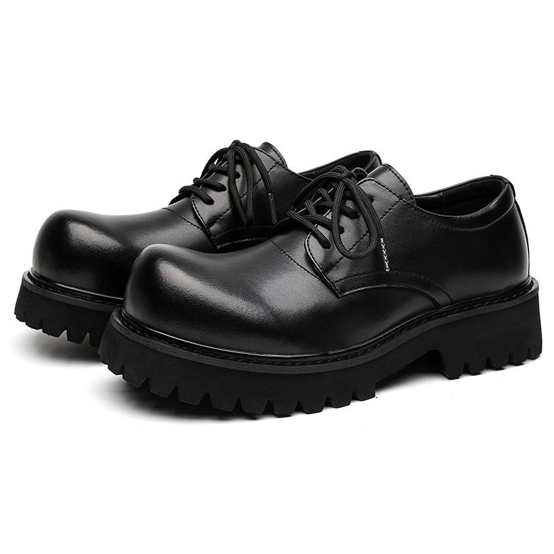 Derby shoes black big head casual leather shoes 2026 new men's platform heightening men's shoes low top Martin boots