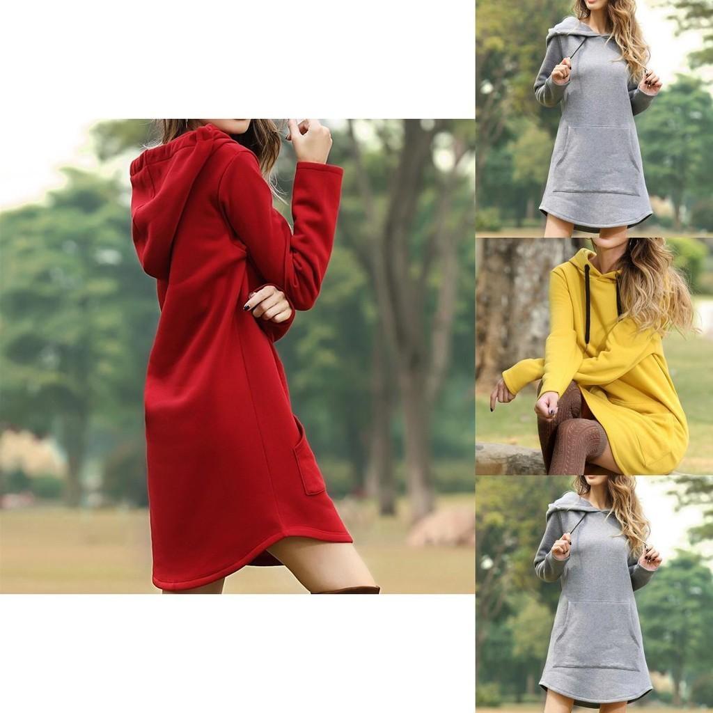 Fashionable Ladies Plain Casual Hoodie Dress With Soft Material And Long Sleeves