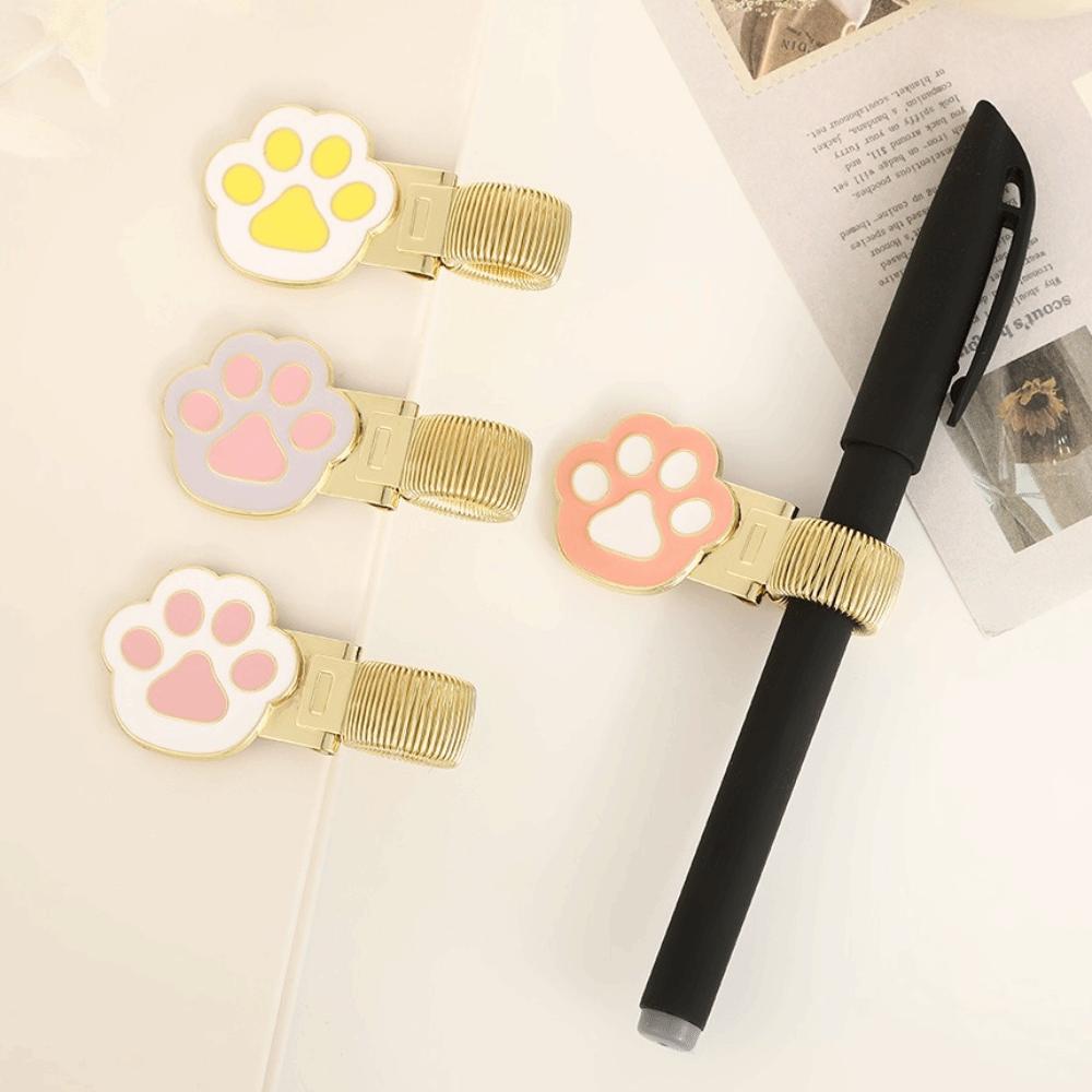 Portable Metal Spring Pen Clip Cartoon Cat Claw Shape Pencil Holder Pen Holder Student