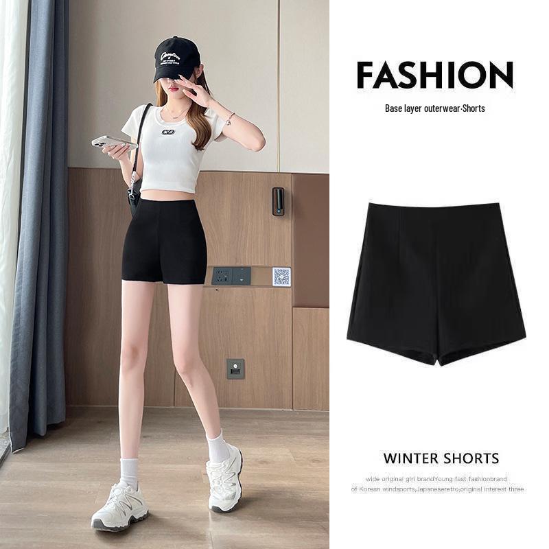 High-Waist Black Slimming Shorts for Women - Versatile Summer to Autumn Wear