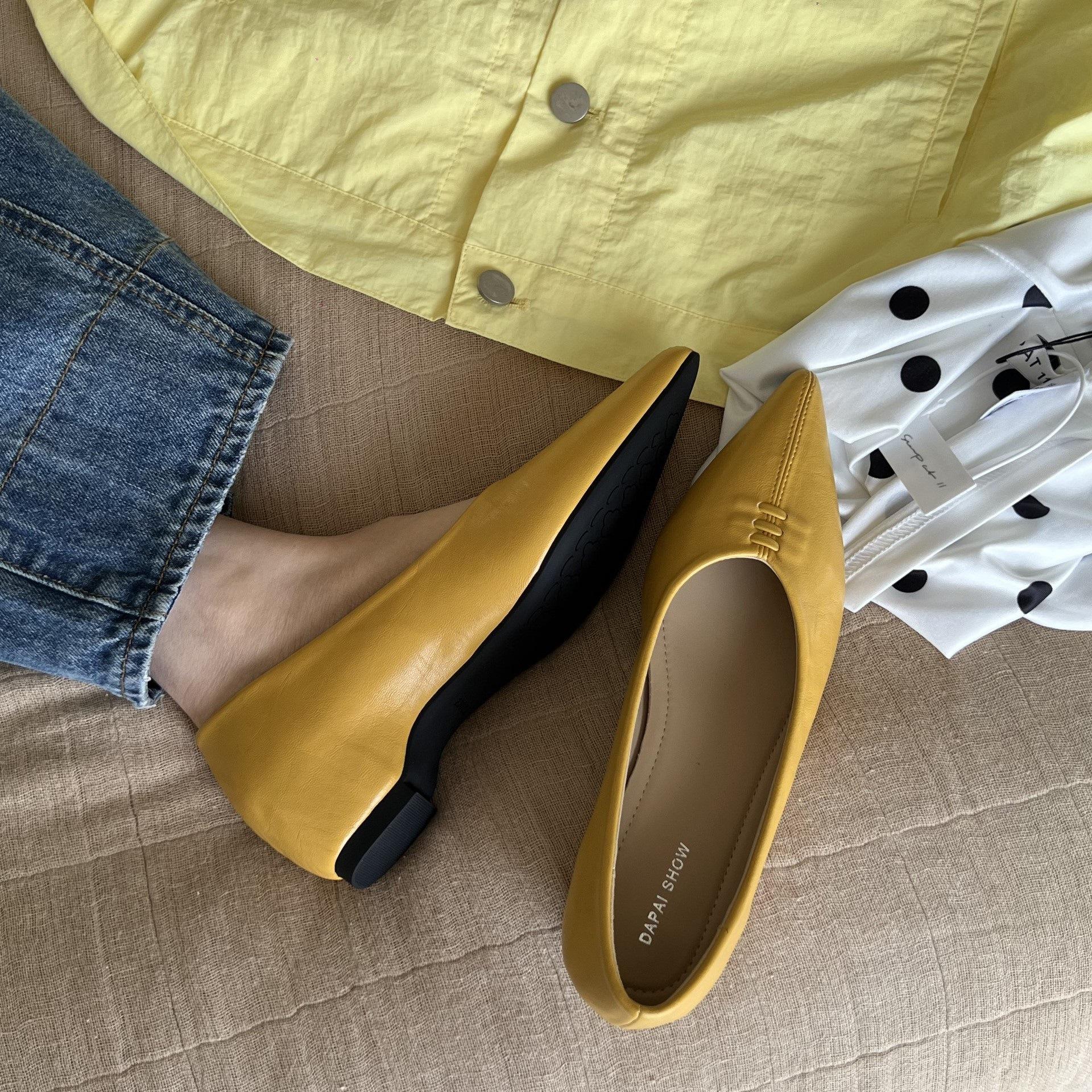 Women s Pointed Toe Platform Spring French Style Vintage Style Pumps - Fashionable Footwear 35 жёлтый