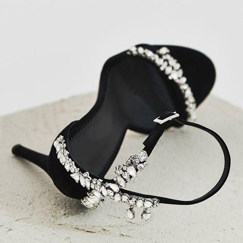 Fashion Black High Heels Women Thin With The Style Of Socialite 2025 All Matching One-Line Rhinobarous Open-Toe Round Toe Sandals