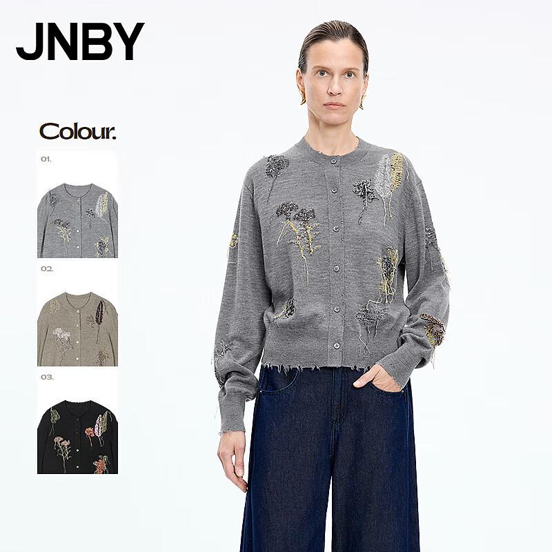 

JNBY Women s Embroidered Long Sleeve Wool Knit Cardigan L