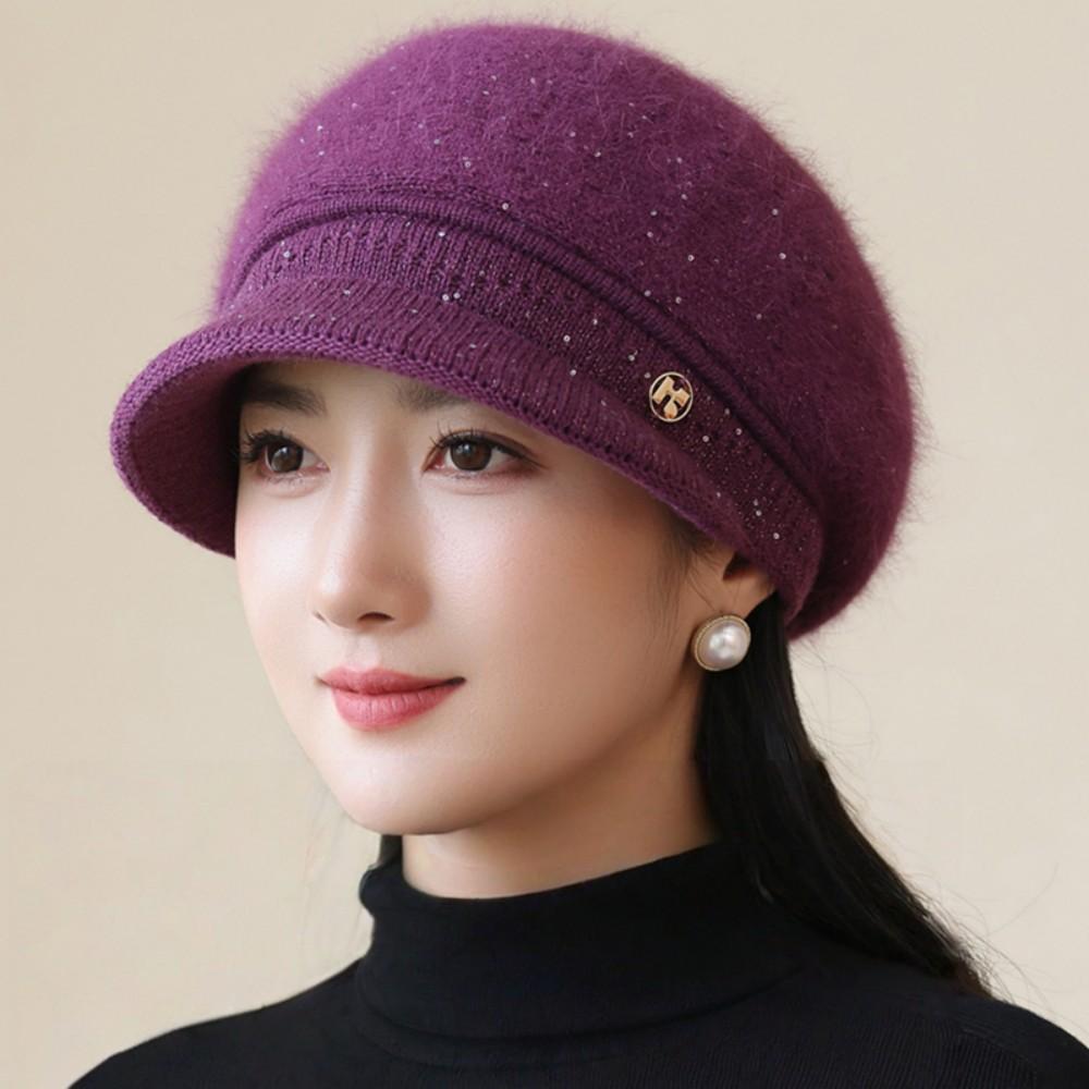 New Women Fashion Winter Warm Hat K Letter Plush Fur Lined Warm Hats For Women Casual Rabbit Fur Blend Outdoor Dandy Knitted Cap