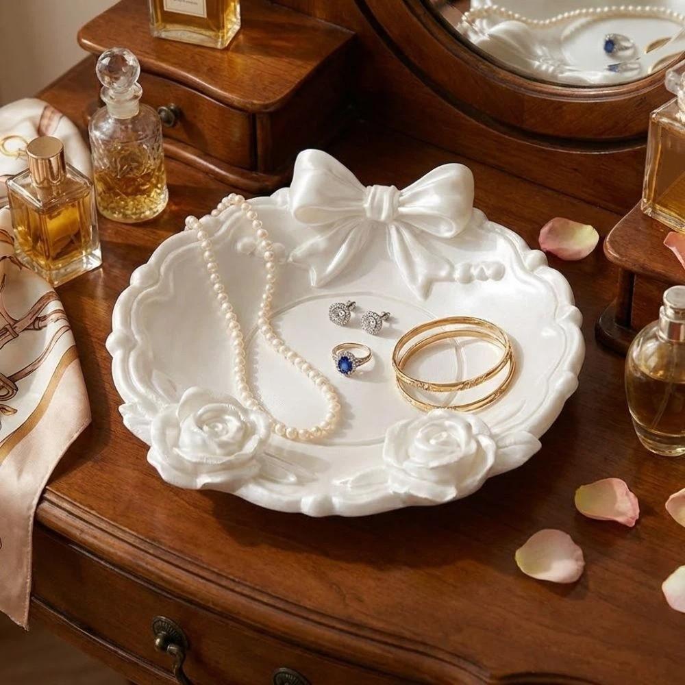 Plastic Bow-Shaped Jewelry Dish Smooth Surface 3D Printed Tray Jewelry Storage Tray Bathroom Decor