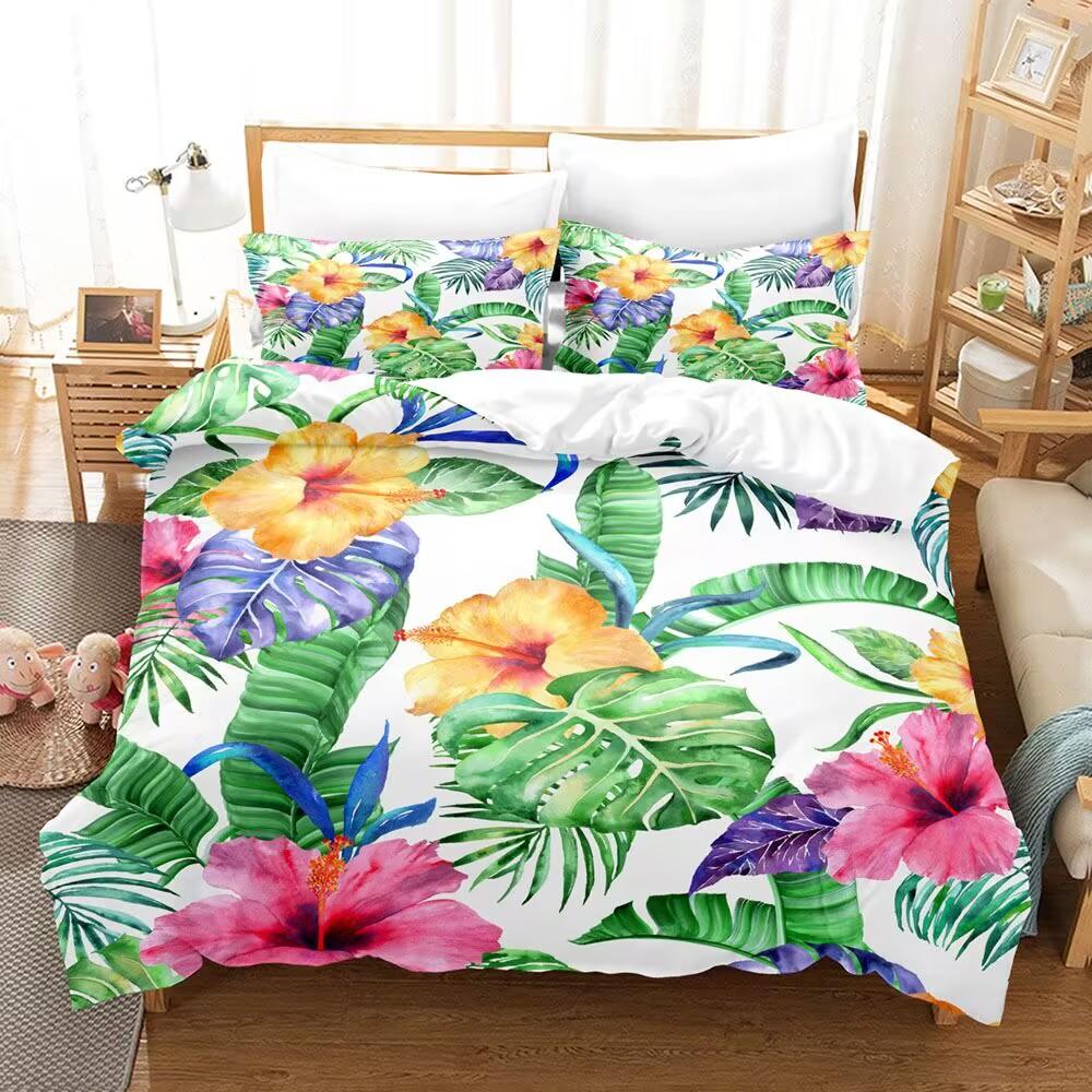 Pink Flowers Bedding Set 3D Print Comfortable Wrinkle-Free Floral Duvet Cover Set Twin King Queen Size Bedroom DeDuvet Cover Set