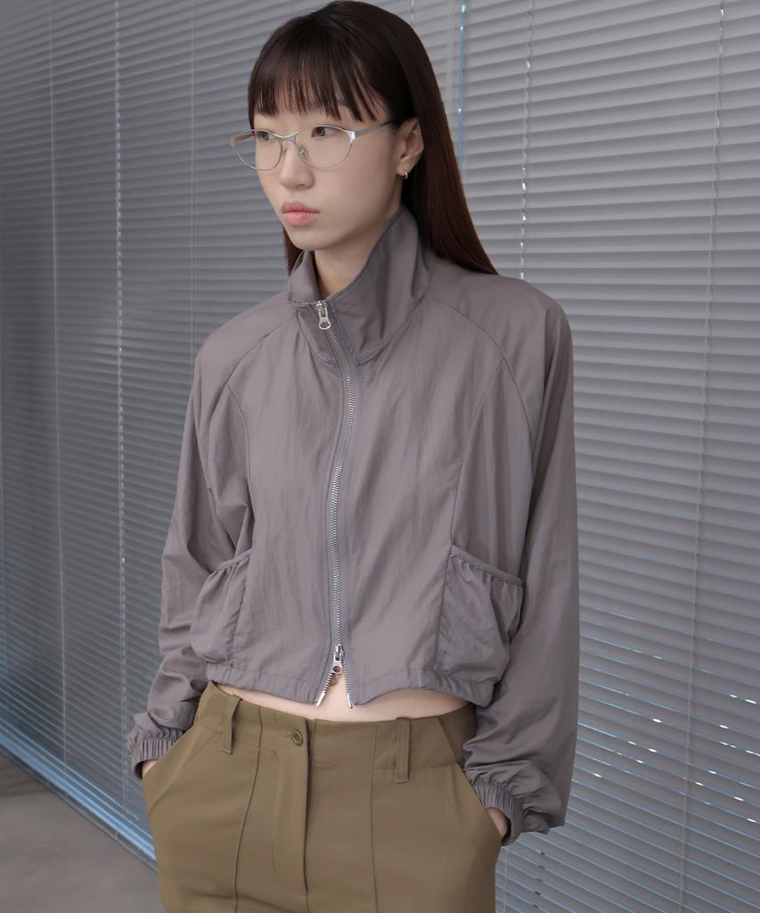 YOROKOBY See-Through Crop Windbreaker Dark Gray
