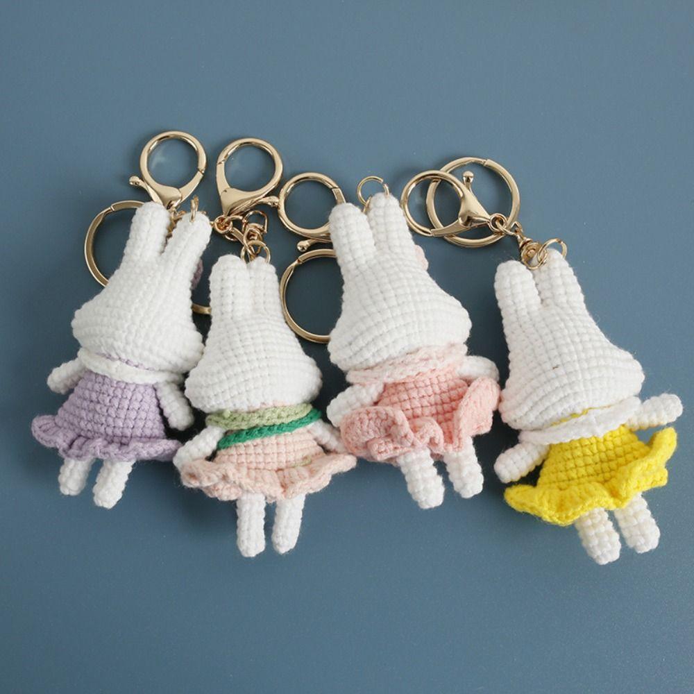Handmaking Bunny Keyrings Knitting Rabbit Doll Pendant Creative Crochet Keyrings  Backpack