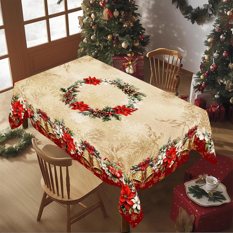 Vintage Christmas Tablecloth Poinsettia Bell Table Cover Christmas Decorations for Home 2026 Xmas Gifts Navidad Noel New Year