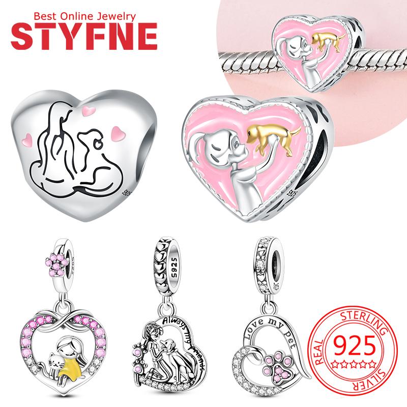 Heart Cat Pet Dog Beads Pendant Fit Bracelet Necklace Accessories Charms Copper Bead Jewelry Making Fine Jewelry Gift