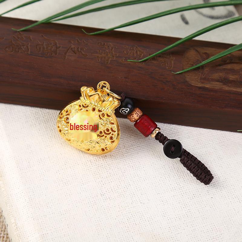 

Древний Фаша Золотое Благословение Денежный Мешок Брелок Подвеска Ожерелье - Сплав Сохраняющий Цвет