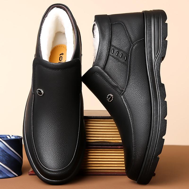 Fashion 2025 Winter Men's Genuine Leather Cotton Shoes Add Wool Lining Wool Snow Boots Outdoor Warm Thick Work Ankle Boots Dad Footwear