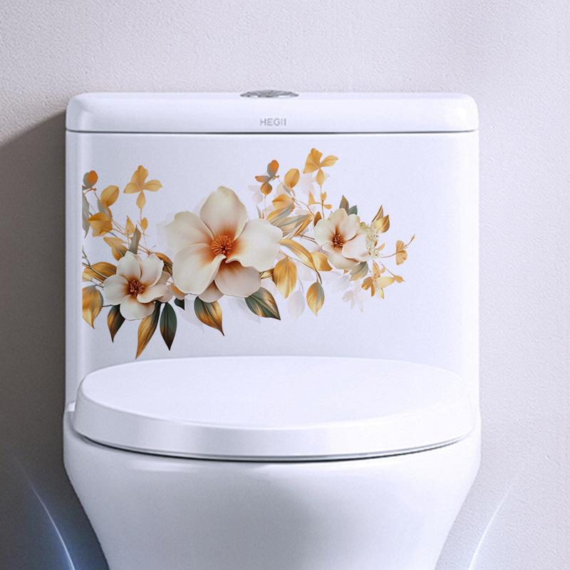 Flower Wall Stickers Peel and Stick Bathroom Toilet Vinyl Decals Home Decor Trash Stickers Removable Waterproof Self Adhesive
