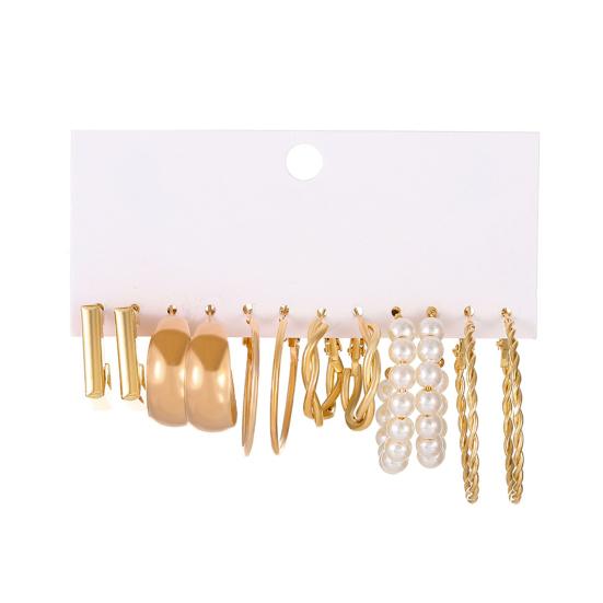 Yousheng 6 Pairs Women Hoop Earrings Simple Geometric C-shaped Twisted Faux Pearl Assorted Earrings Fashion Accessories Gift